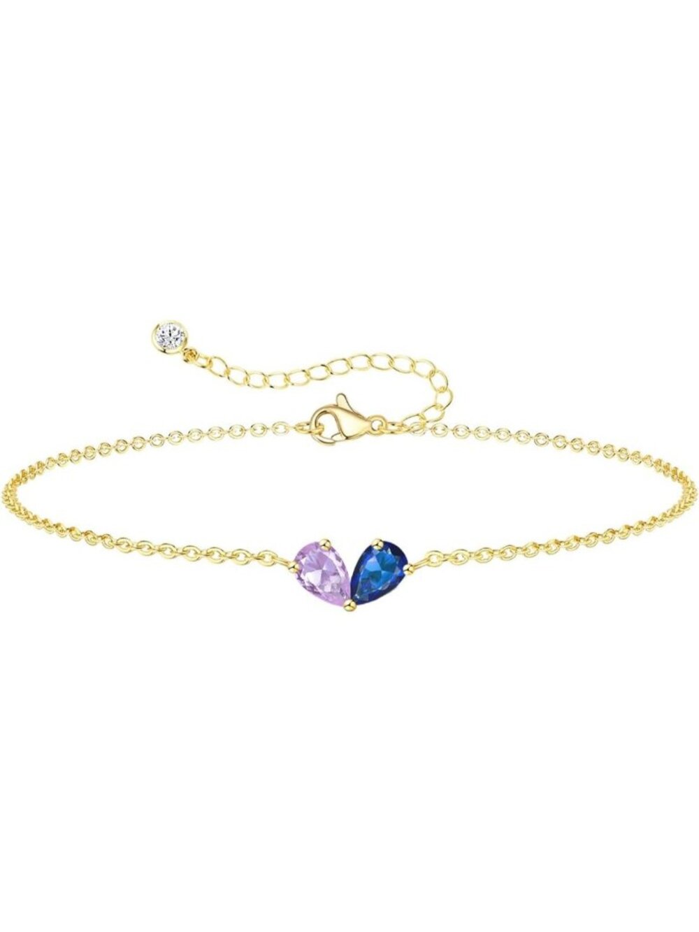 06-09 June&September Gold 2 Birthstone Heart Bracelet 14K Plated CZ